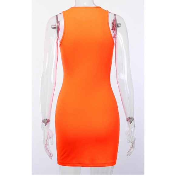 🧡Orange Rib Knit Sleeveless Bodycon Dress - Picture 6 of 8